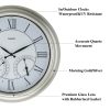 Samilito 18" Weatherproof Illuminated Wall Clock with Thermometer & Hygrometer - Indoor/Outdoor Waterproof Design for Garden, Patio & Pool Areas Silber Samilito Dekoration