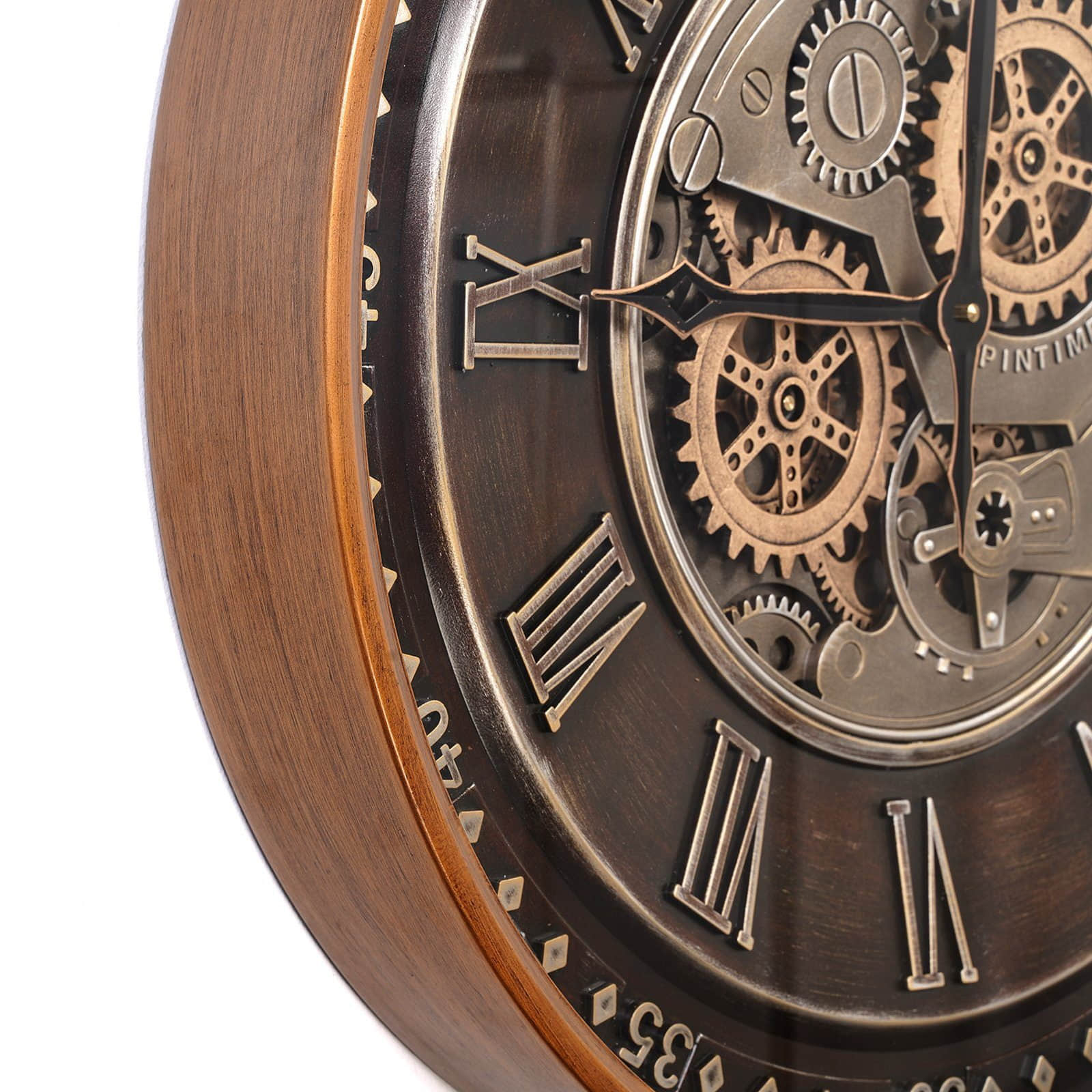 Samilito Steampunk Wall Clock - 59.5cm Antique Design with Moving Gears & Roman Numerals | Silent Quartz Movement Gold Dekoration Samilito