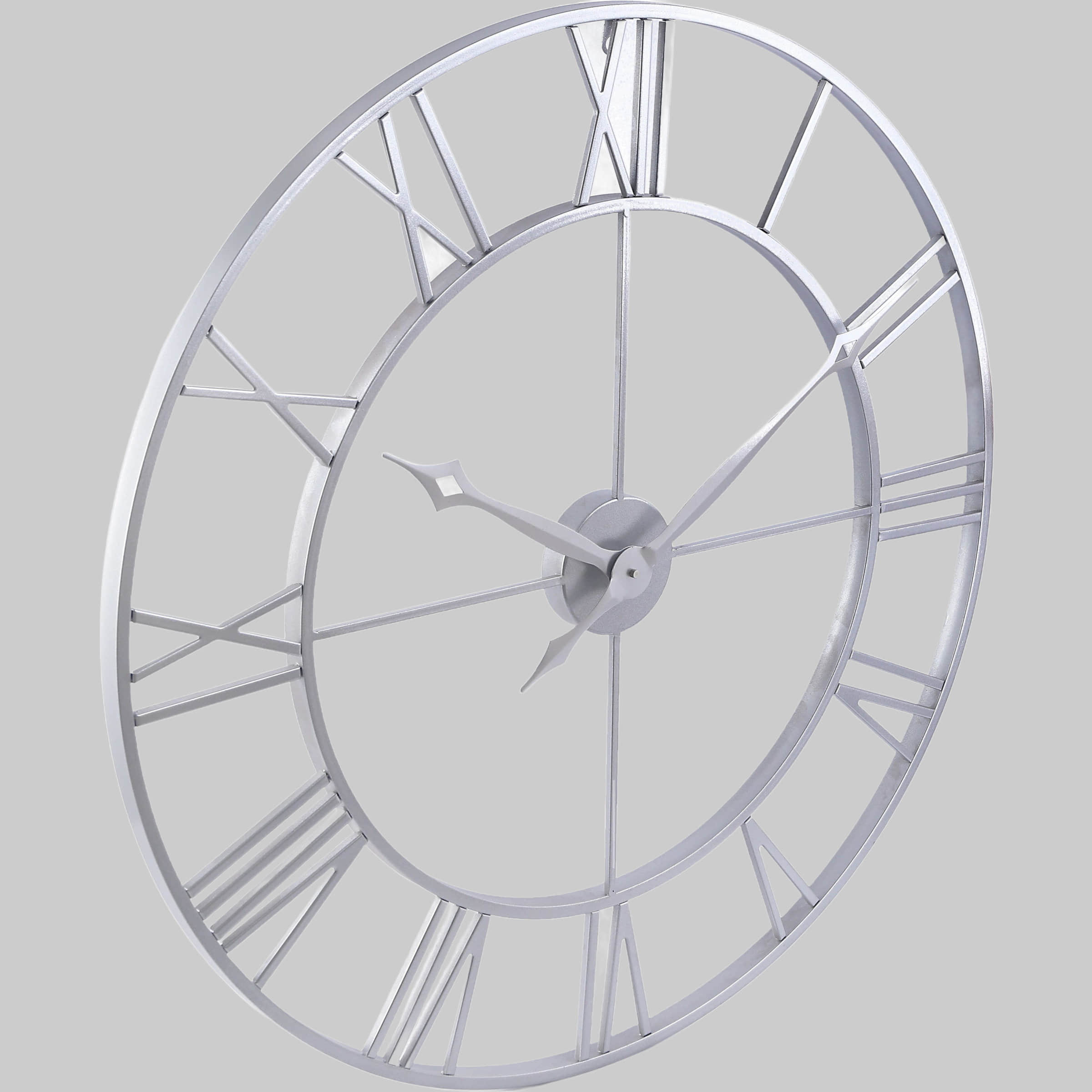Samilito Dekoration Samilito Vintage-Wanduhr mit römischen Ziffern - Robuster 2cm Metallrahmen, leises Quarzwerk (kein Ticken), silber - Elegante Wohnzimmeruhr silber