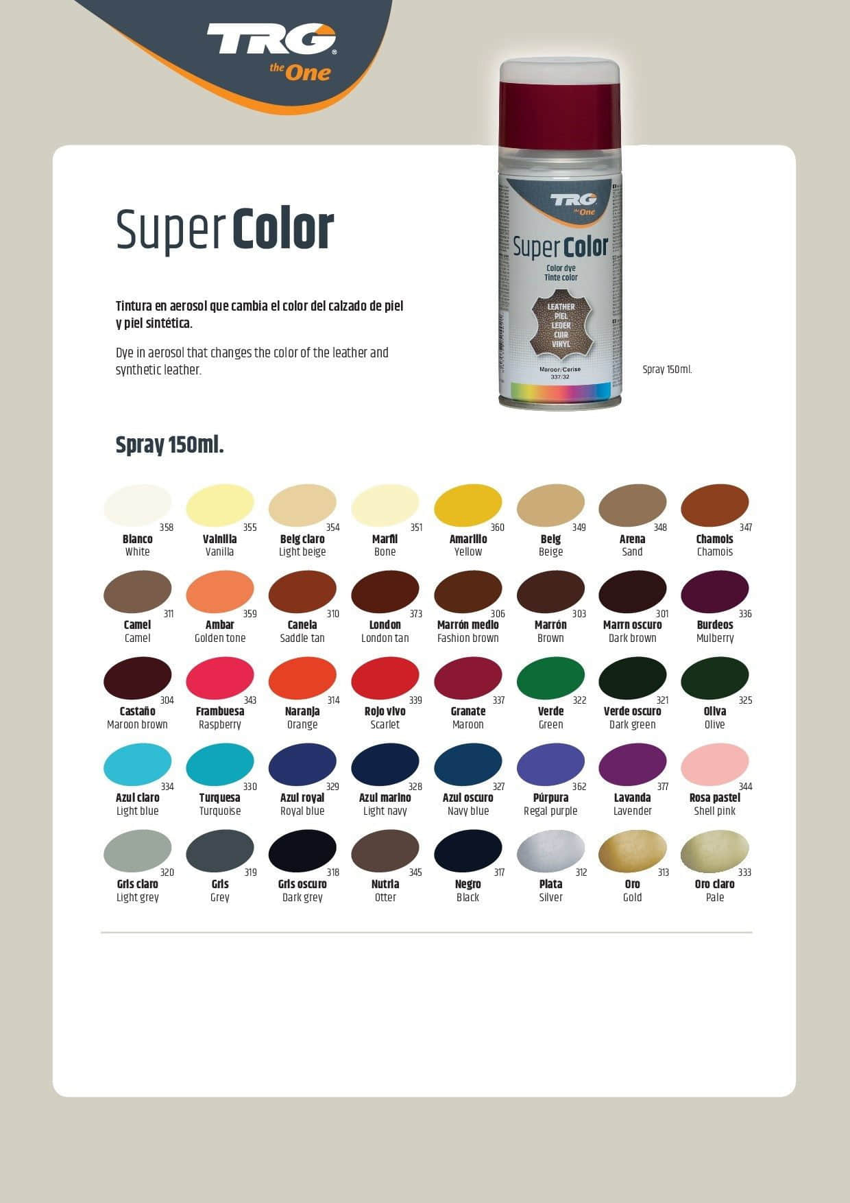 TRG Super Color Premium Lederfarbspray 150ml | Professionelles Farbspray für Leder, Kunstleder & Leinen | Sofortige Renovierungslösung Bauen & Renovieren TRG