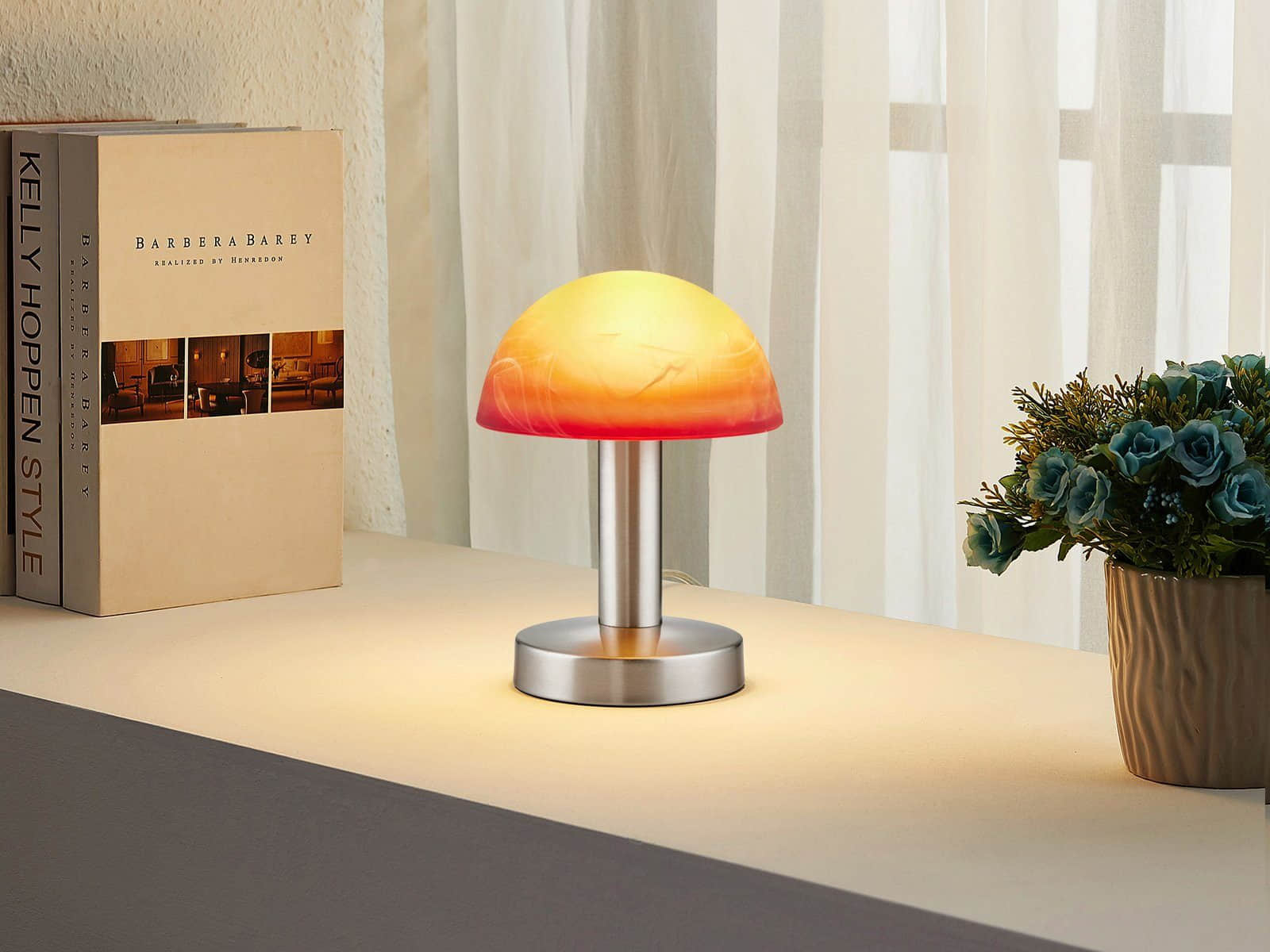 TRIO LED Nachttischlampe Bauhaus-Design | Touch-Dimmfunktion | Wechselbare Warmweiß-LED | 21cm Metallfuß | Pilzform für Schlafzimmer & Wohnzimmer Silber Ora Lampen TRIO Leuchten