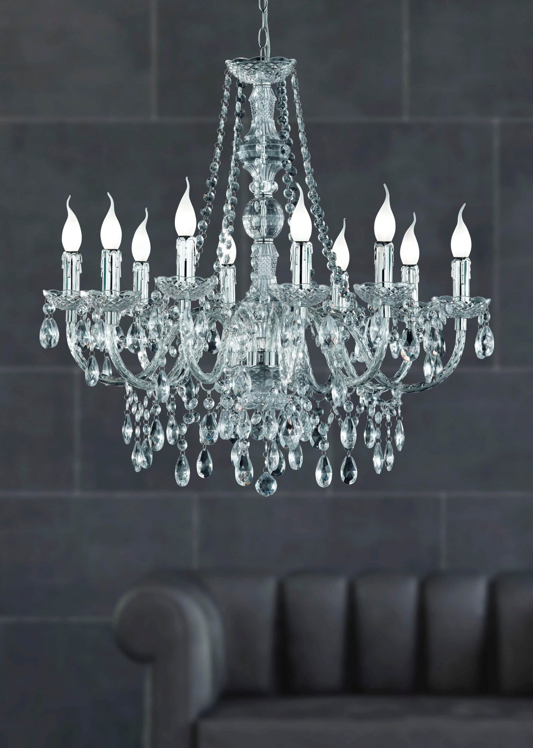 TRIO Leuchten 'LÜSTER' 5-Flame Crystal Chandelier with Flame-Shaped E14 Holders | Acryl Design in 4 Colors | 51cm Diameter silberfarben Lampen TRIO Leuchten