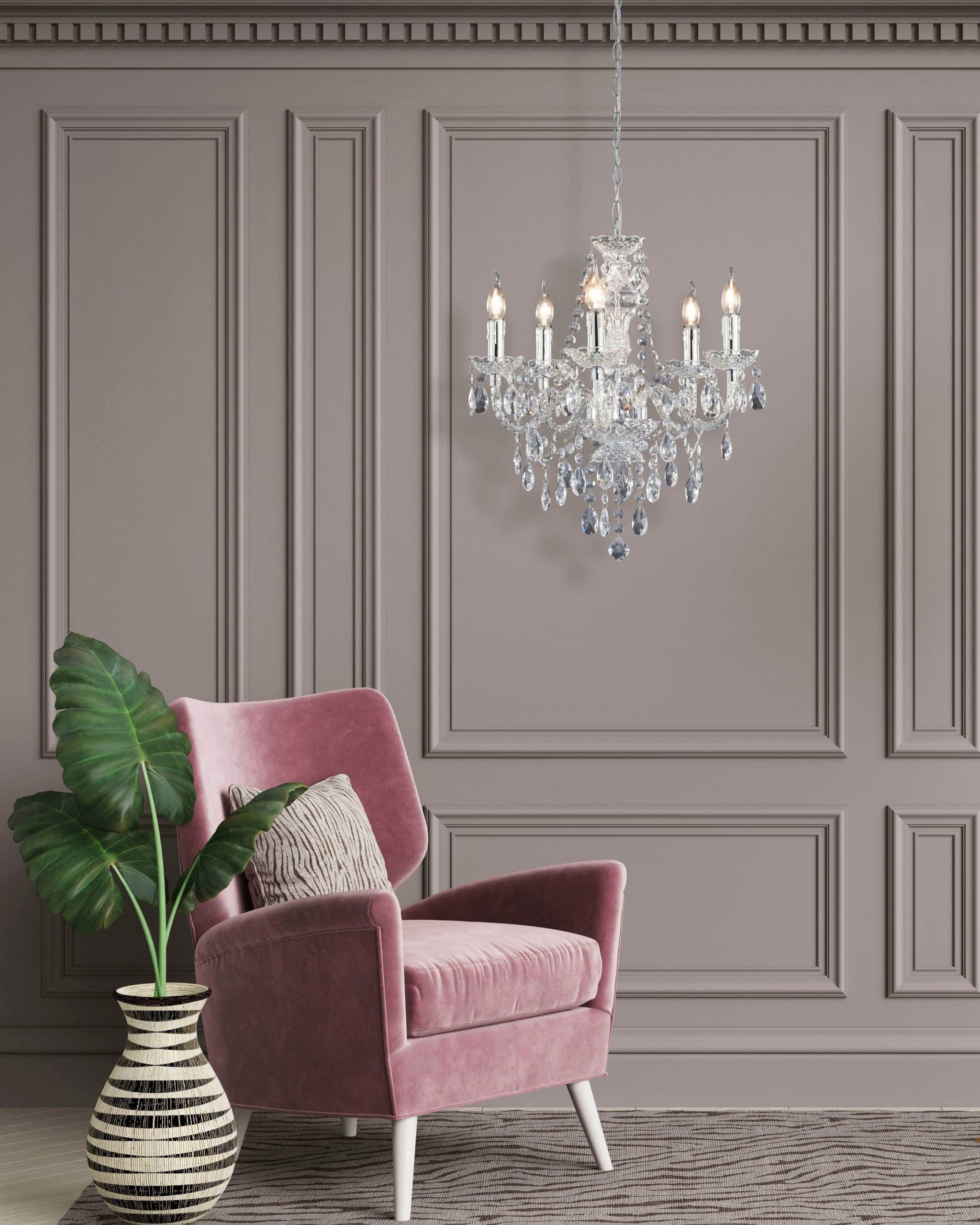 TRIO Leuchten 'LÜSTER' 5-Flame Crystal Chandelier with Flame-Shaped E14 Holders | Acryl Design in 4 Colors | 51cm Diameter silberfarben Lampen TRIO Leuchten