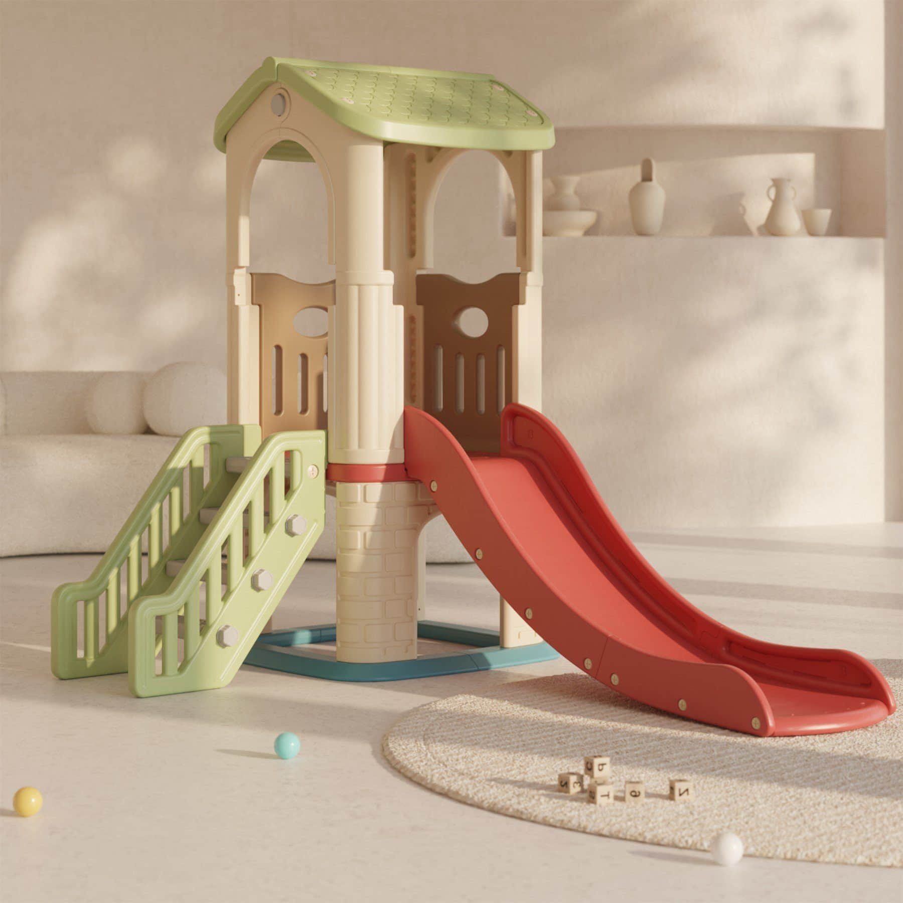 Garten & Balkon TikTakToo TikTakToo Premium Motorikcenter mit Rutsche & Kletterturm | 155cm Spielturm aus HDPE-Kunststoff | Indoor & Outdoor Spielcenter für Kinder 1-6 Jahre | Förderung motorischer Fähigkeiten