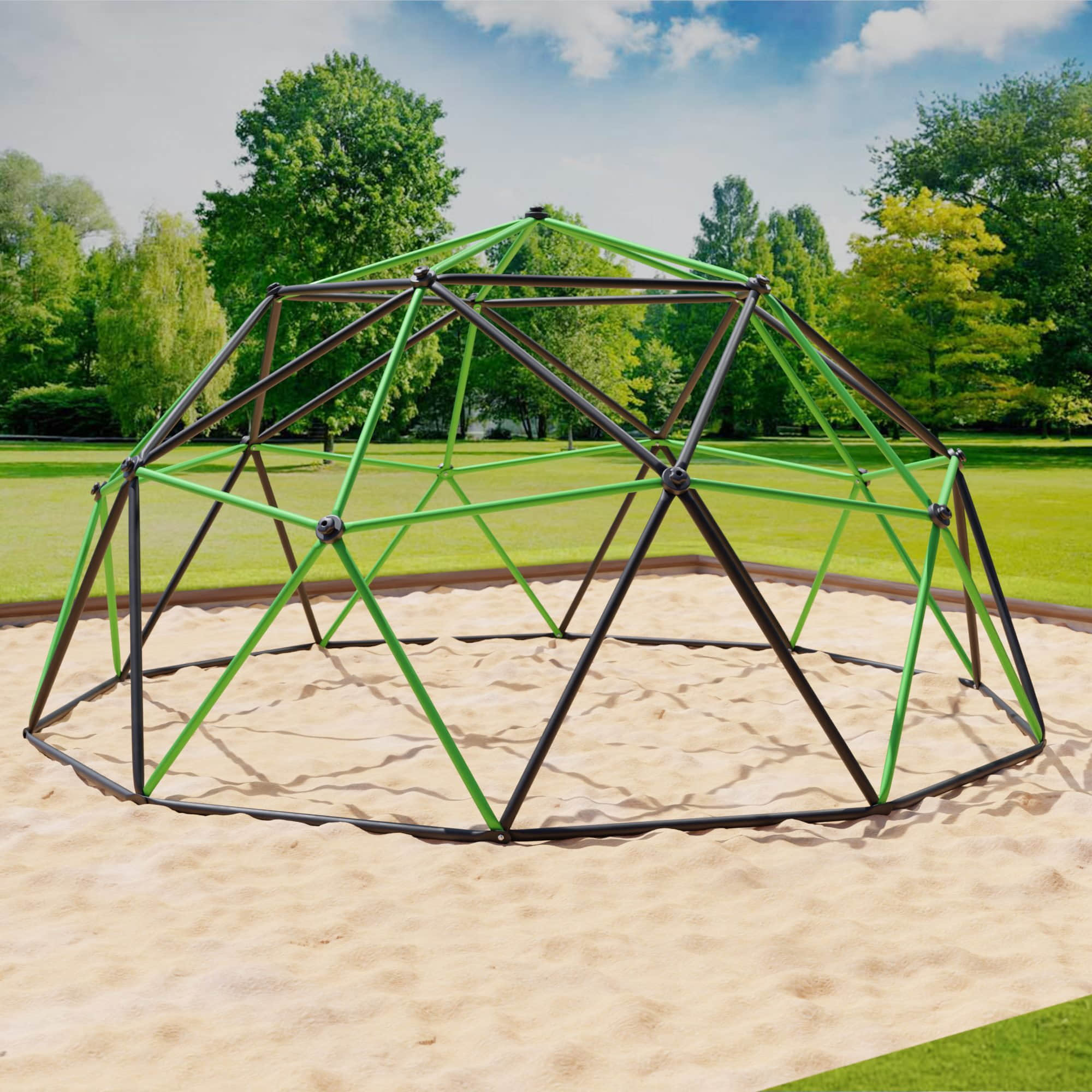 VESKA VESKA Dome Climber Kinder Klettergerüst | Geodome Kuppel 244cm (8FT) blau/gelb | Metall-Klettergerät mit HDPE-Griffen grau/grün Garten & Balkon