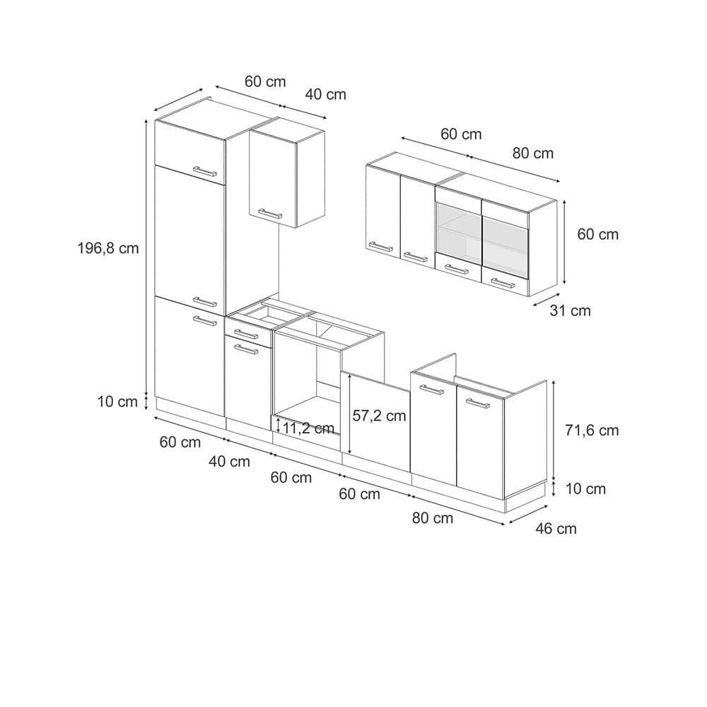 Vicco R-Line Küchenzeile | Modulares Küchensystem in Sonoma/Weiß | 300 cm Breite (ohne Arbeitsplatte) | Höhenverstellbar & Erweiterbar Schwarz Be Küchen Vicco