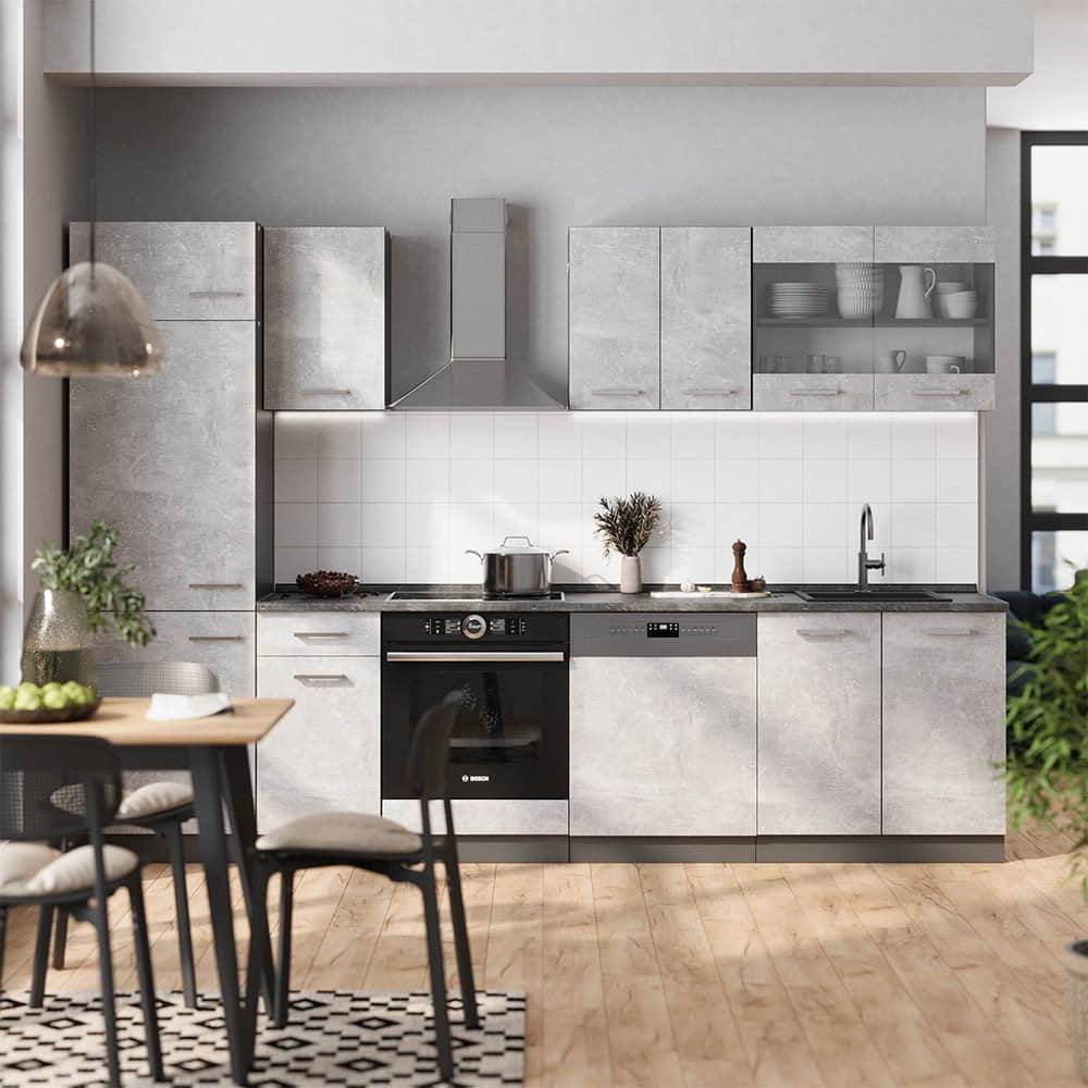 Vicco R-Line Küchenzeile | Modulares Küchensystem in Sonoma/Weiß | 300 cm Breite (ohne Arbeitsplatte) | Höhenverstellbar & Erweiterbar Beton/Anth Küchen Vicco
