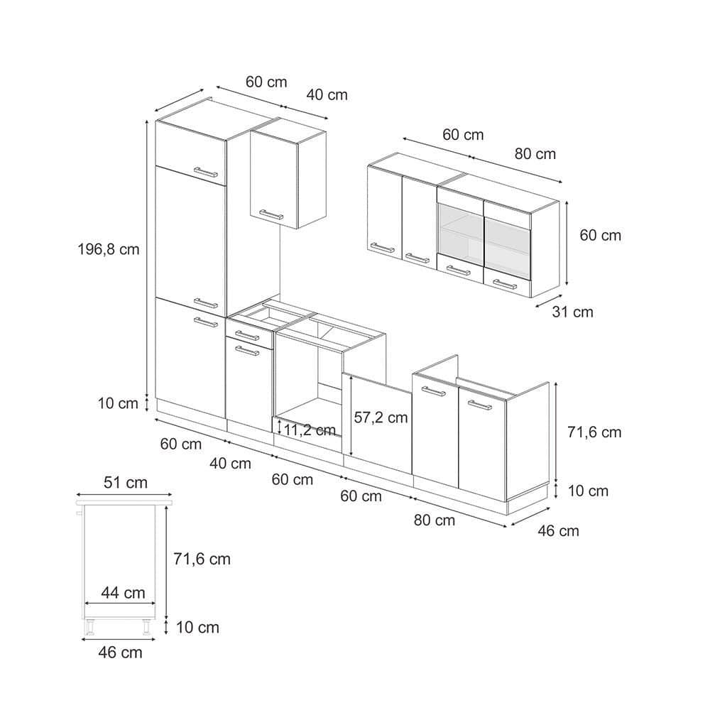Vicco R-Line Küchenzeile | Modulares Küchensystem in Sonoma/Weiß | 300 cm Breite (ohne Arbeitsplatte) | Höhenverstellbar & Erweiterbar Blau-Grau/ Küchen Vicco