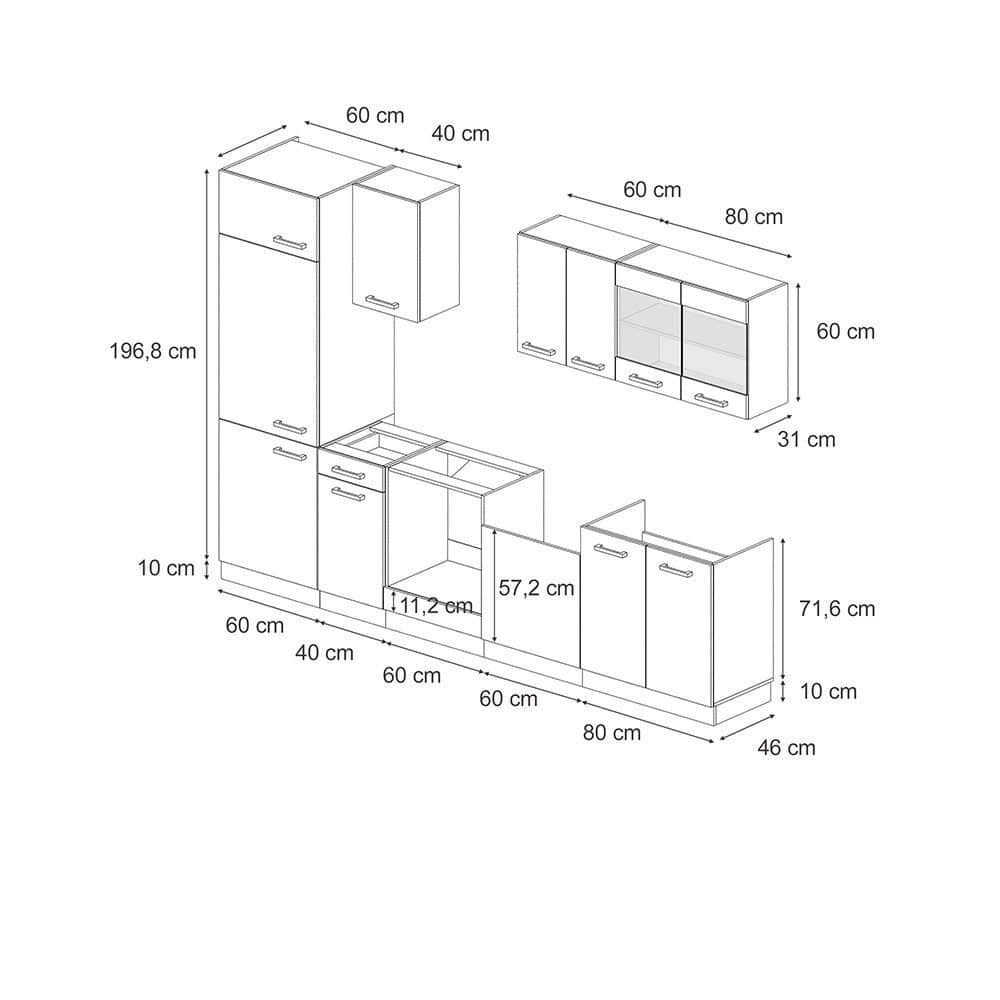 Vicco R-Line Küchenzeile | Modulares Küchensystem in Sonoma/Weiß | 300 cm Breite (ohne Arbeitsplatte) | Höhenverstellbar & Erweiterbar Bordeaux H Vicco Küchen