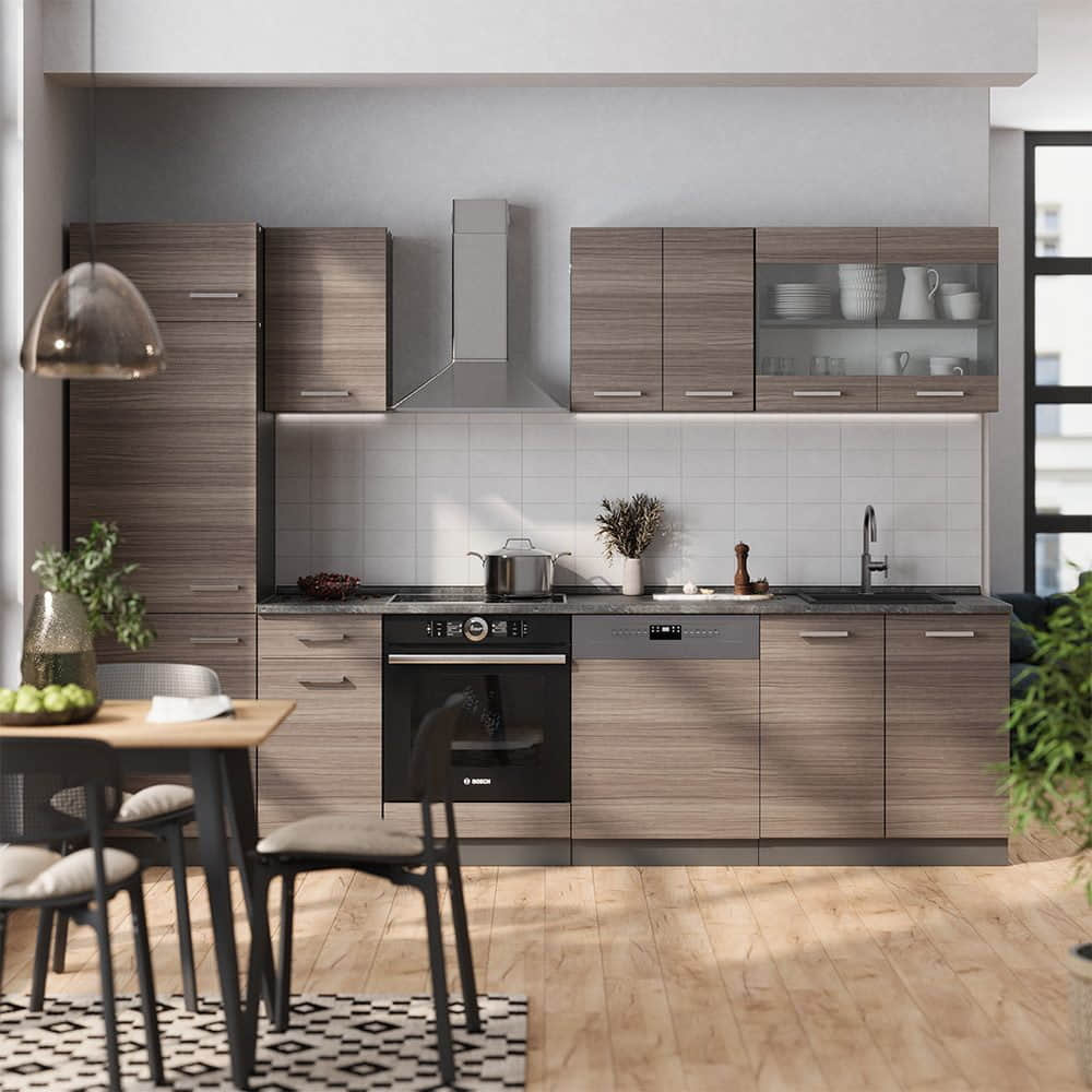 Vicco R-Line Küchenzeile | Modulares Küchensystem in Sonoma/Weiß | 300 cm Breite (ohne Arbeitsplatte) | Höhenverstellbar & Erweiterbar Edelgrau/A Vicco Küchen