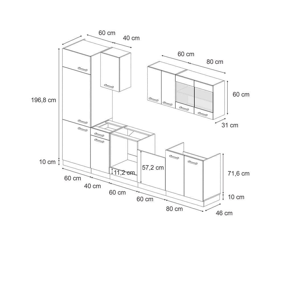 Vicco R-Line Küchenzeile | Modulares Küchensystem in Sonoma/Weiß | 300 cm Breite (ohne Arbeitsplatte) | Höhenverstellbar & Erweiterbar Schwarz Ho Küchen Vicco