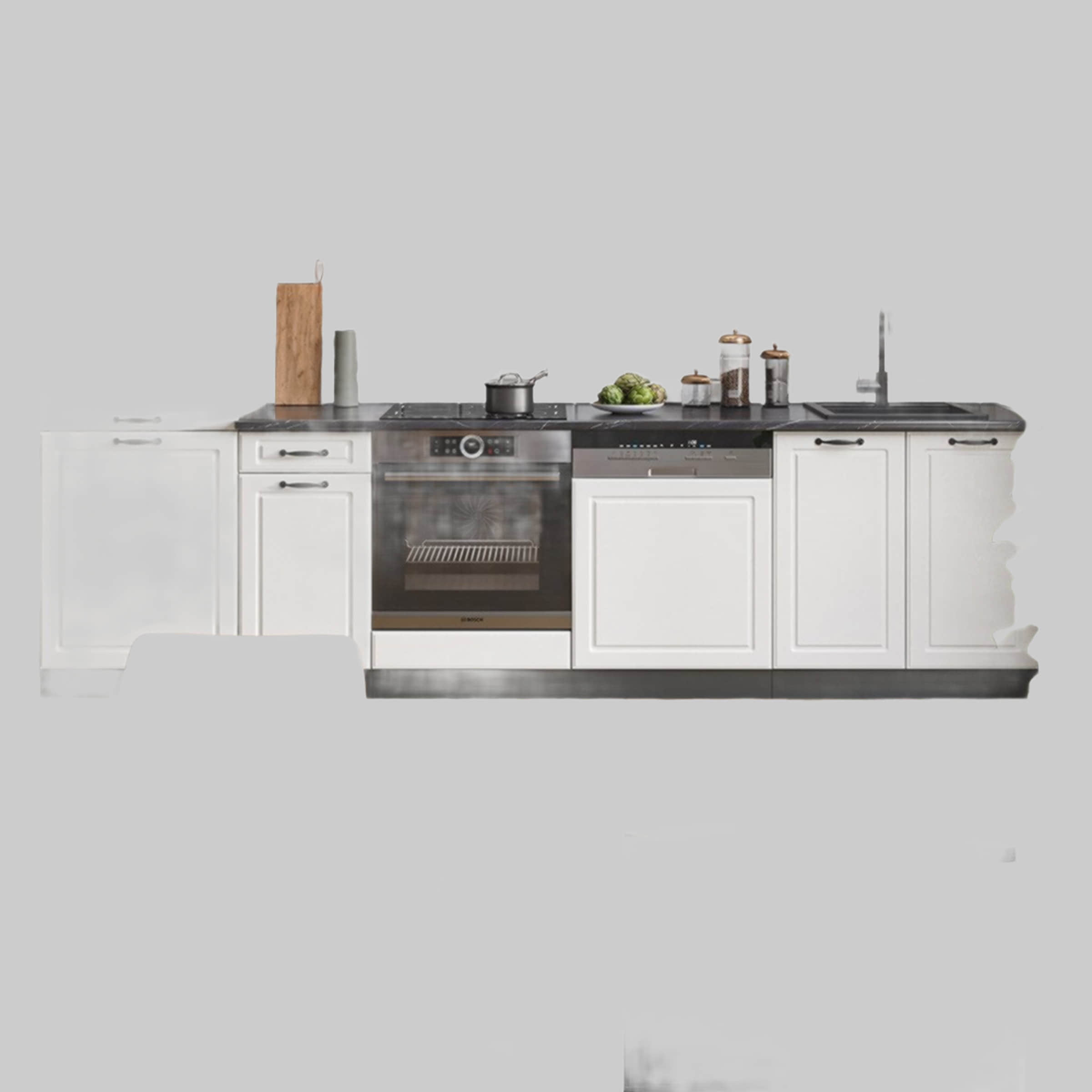 Vicco Vicco R-Line Küchenzeile | Modulares Küchensystem in Sonoma/Weiß | 300 cm Breite (ohne Arbeitsplatte) | Höhenverstellbar & Erweiterbar Weiß Landh Küchen