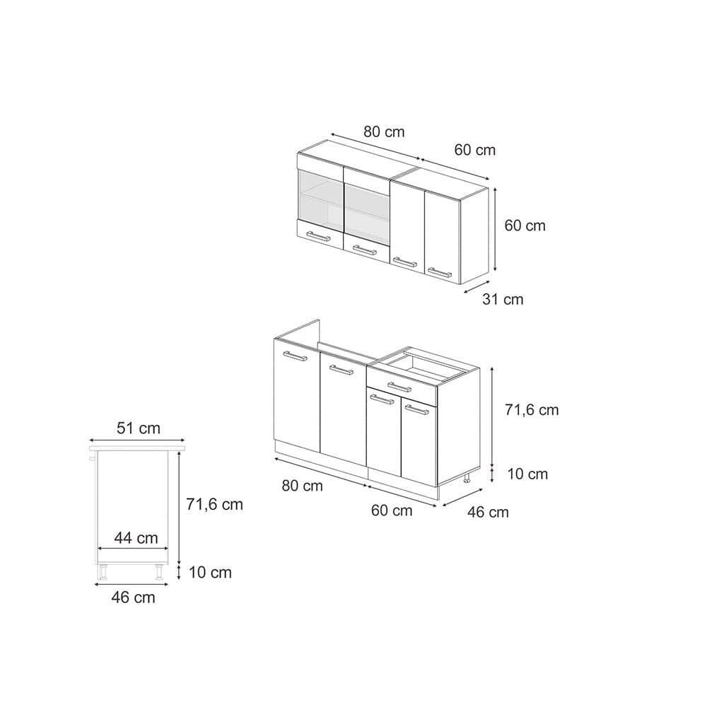 Vicco Singleküche R-Line Weiß Landhaus/Goldkraft Eiche 140cm ohne AP | Modulare Küchenzeile mit höhenverstellbaren Füßen | Landhausstil Küche für kleine Räume Beton/Gold Vicco Küchen