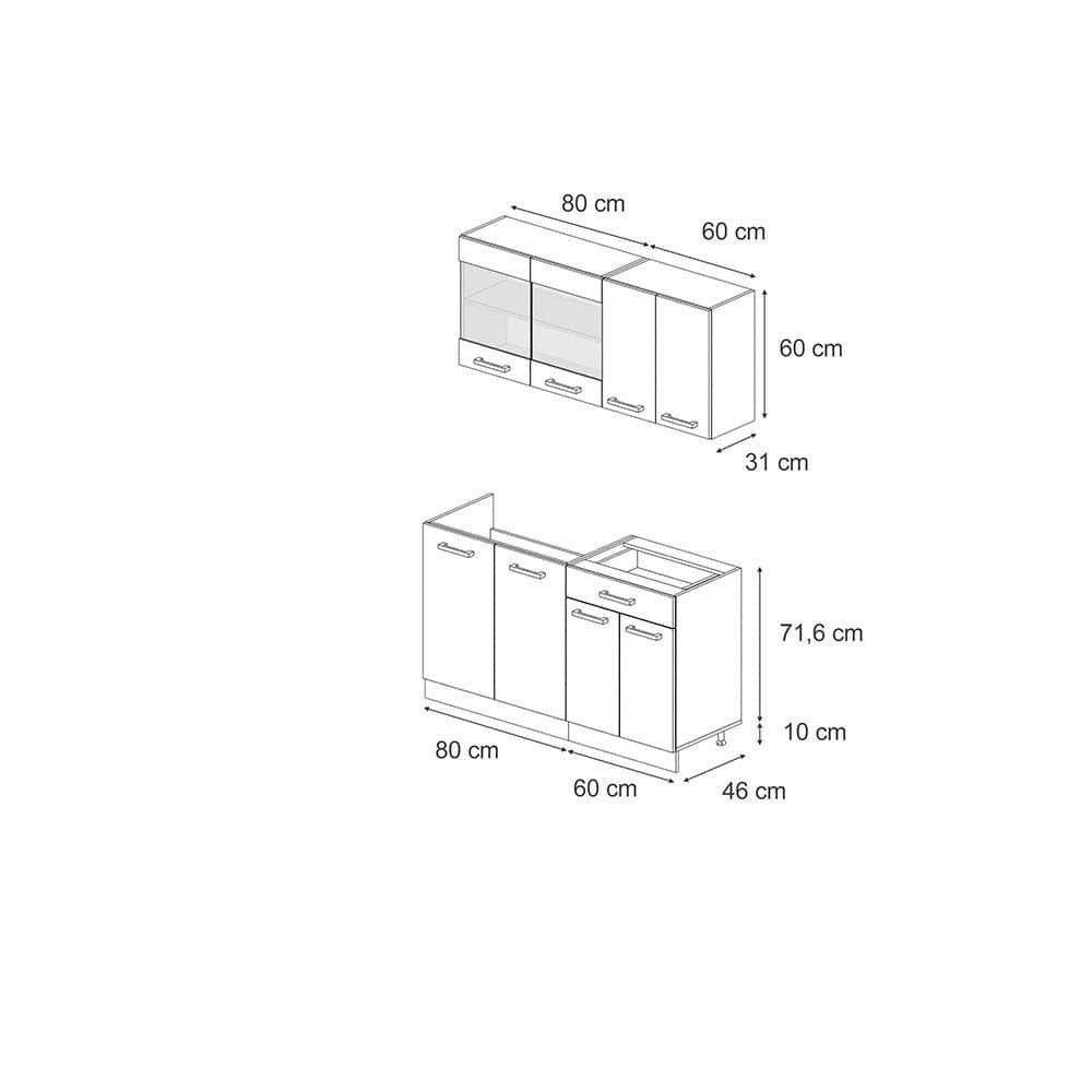 Vicco Singleküche R-Line Weiß Landhaus/Goldkraft Eiche 140cm ohne AP | Modulare Küchenzeile mit höhenverstellbaren Füßen | Landhausstil Küche für kleine Räume Blau-Grau/ Küchen Vicco