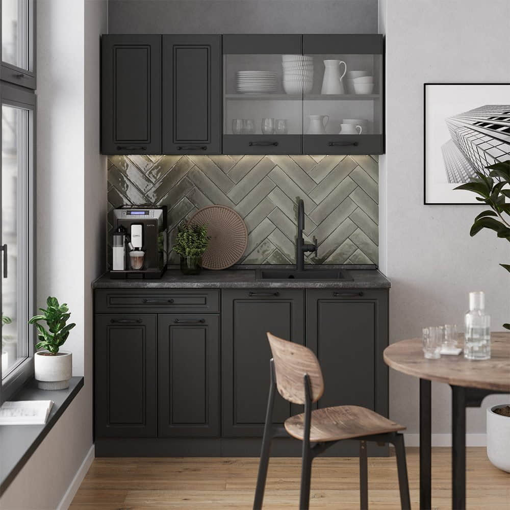 Vicco Singleküche R-Line Weiß Landhaus/Goldkraft Eiche 140cm ohne AP | Modulare Küchenzeile mit höhenverstellbaren Füßen | Landhausstil Küche für kleine Räume Anthrazit Küchen Vicco