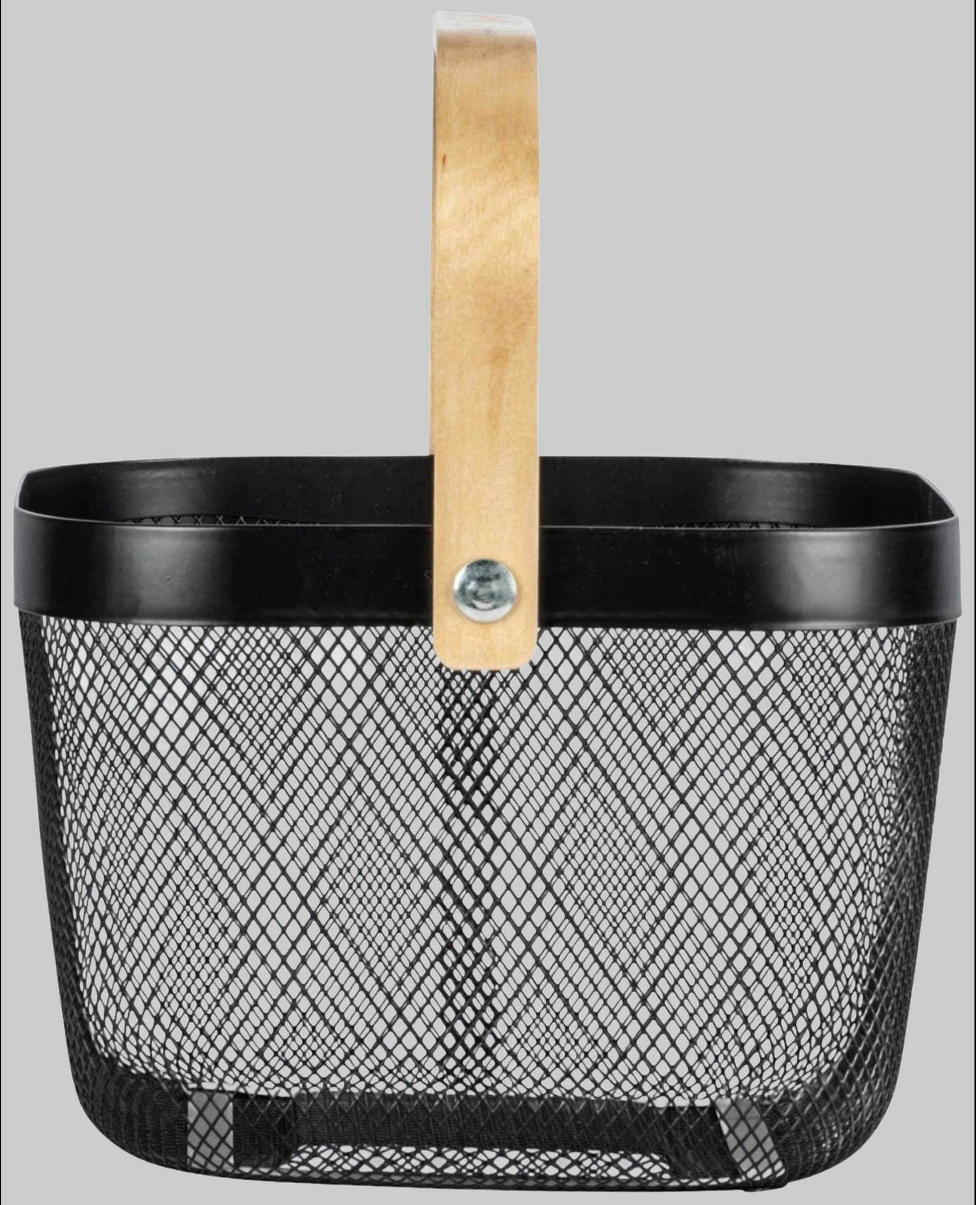 WENKO Bambusa Bamboo & Steel Storage Basket - Round Bath Organizer with Handle, 25x25x17 cm, Black/Natural Dekoration WENKO