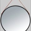 WENKO WENKO Spiegel Borrone rund 40 cm - Moderner Wandspiegel mit Kunstleder-Aufhängung für Bad & Wohnzimmer Dekoration