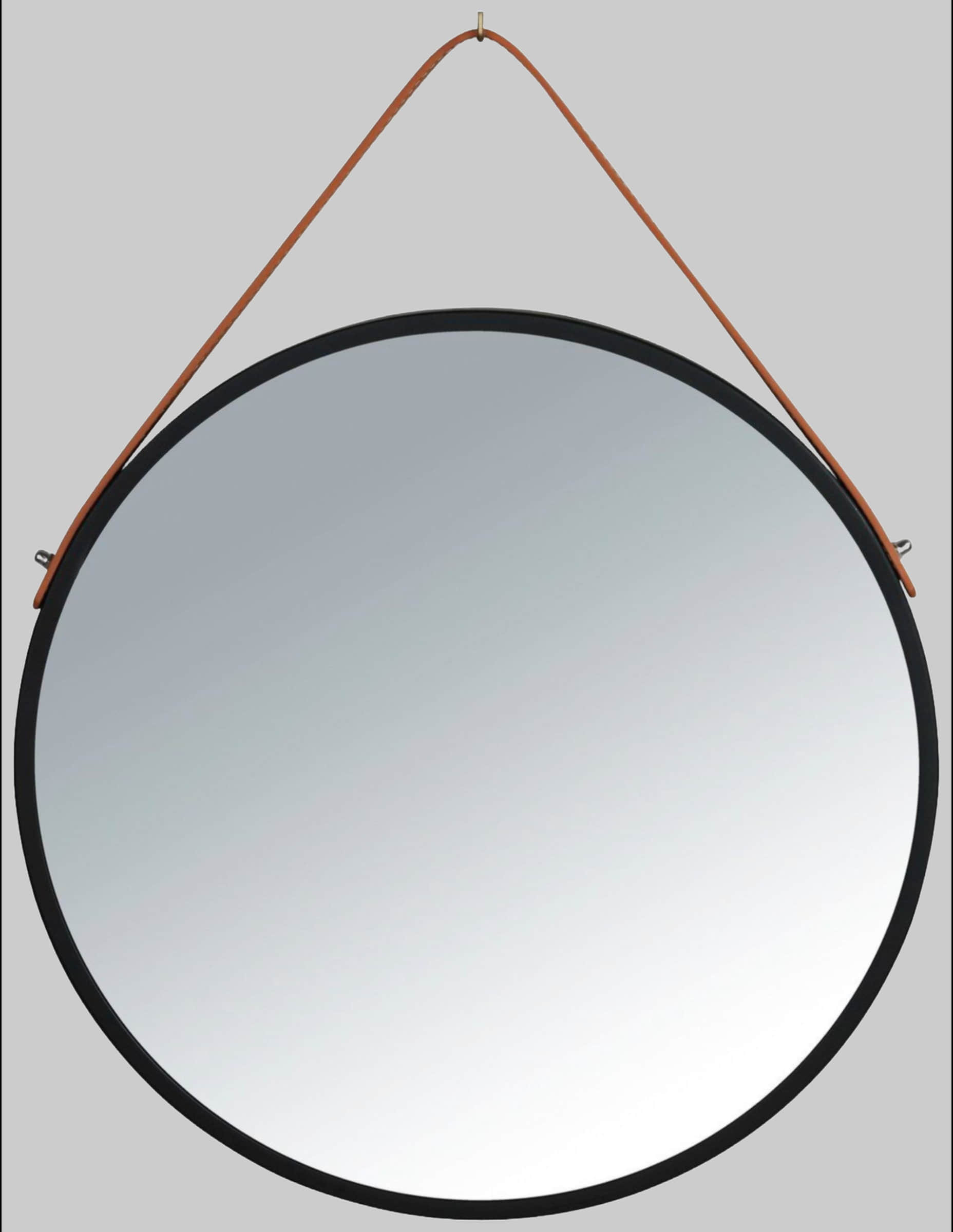 WENKO WENKO Spiegel Borrone rund 40 cm - Moderner Wandspiegel mit Kunstleder-Aufhängung für Bad & Wohnzimmer Dekoration
