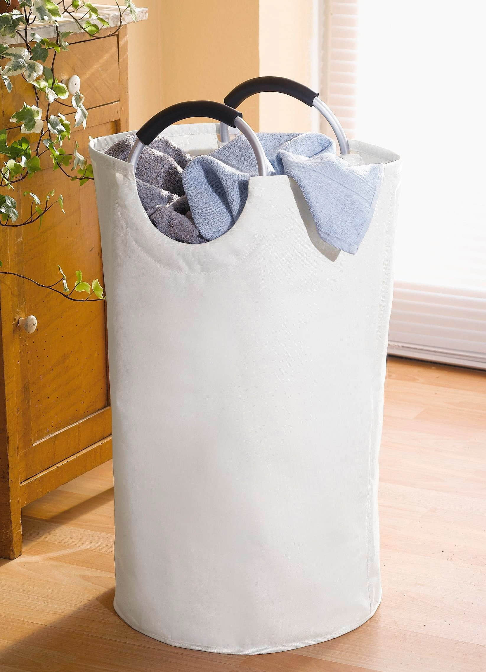 WENKO Wäschesammler Jumbo (69 Liter) – XL Wäschesack mit Soft-Grip Griff, Ø 38 x 72 cm – Modischer Aufbewahrungskorb für Schmutzwäsche & Pfandflaschen stone Bad & Sanitär WENKO