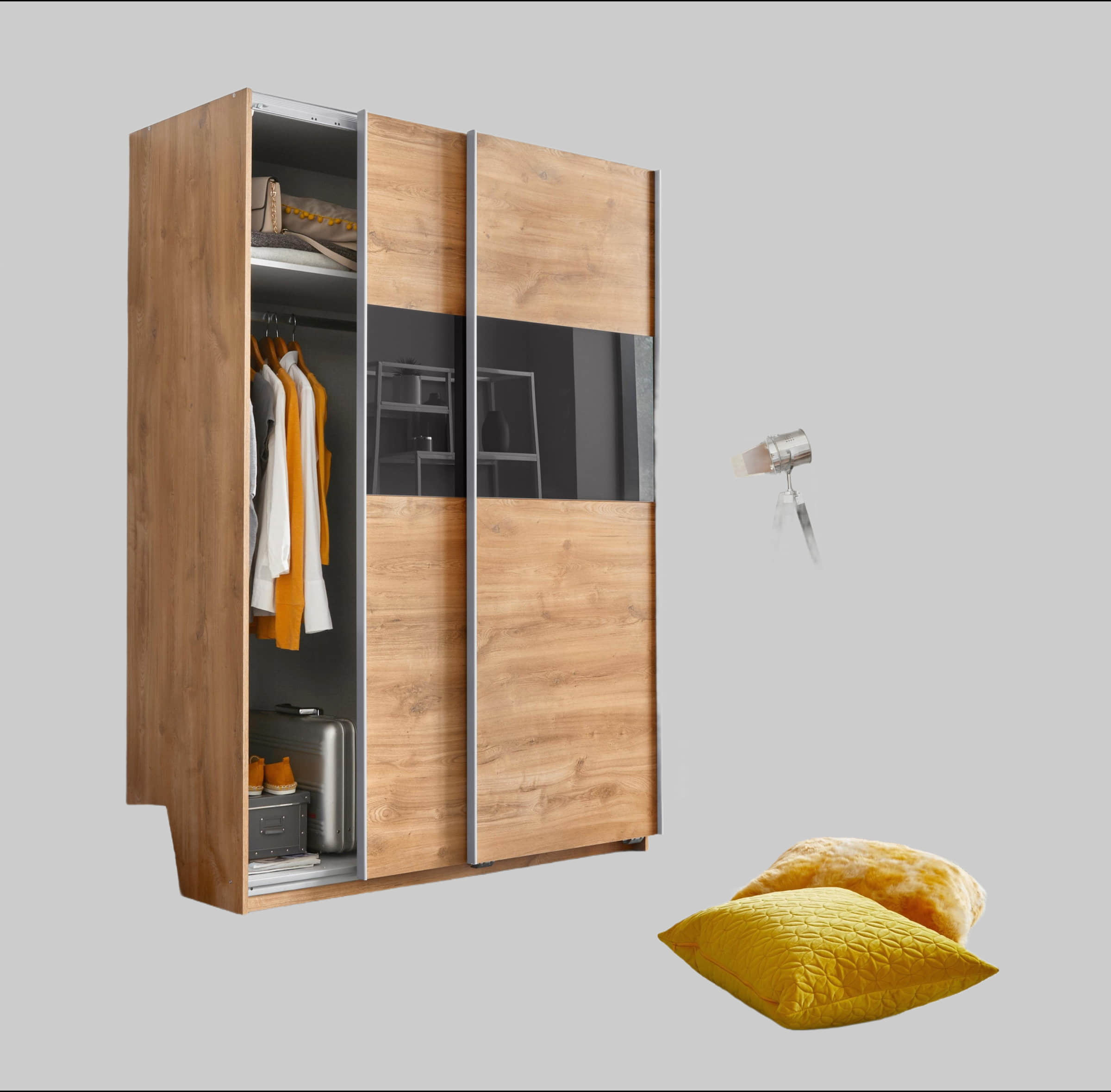 WIMEX Schwebetürenschrank Bramfeld TOPSELLER | Moderner Kleiderschrank mit Glaselementen (270x208cm) | 2 Einlegeböden | Weiß/Weiß plankeneic Schränke Wimex