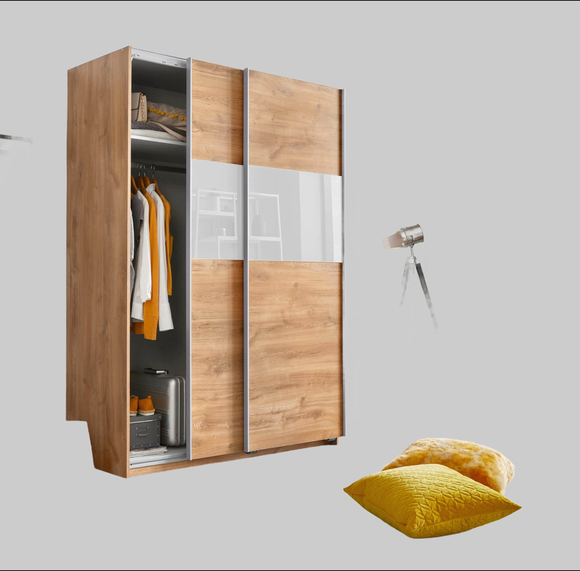 Wimex WIMEX Schwebetürenschrank Bramfeld TOPSELLER | Moderner Kleiderschrank mit Glaselementen (270x208cm) | 2 Einlegeböden | Weiß/Weiß plankeneic Schränke