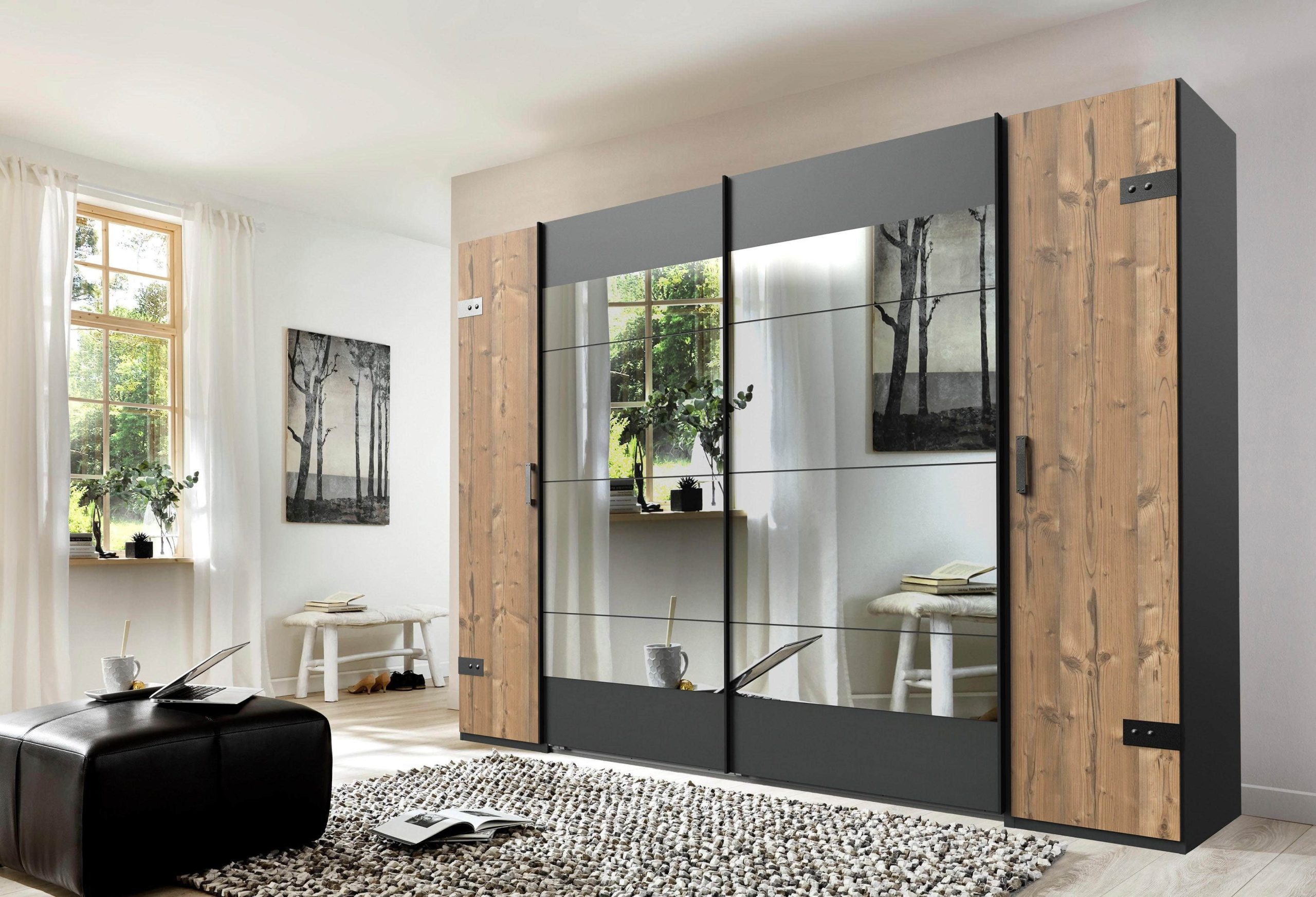 Wimex Wimex Schwebetürenschrank 'Stockholm' | Industrial-Look Kleiderschrank mit Spiegel & Schwebetüren | Bestseller Garderobenschrank graphitfar Schränke