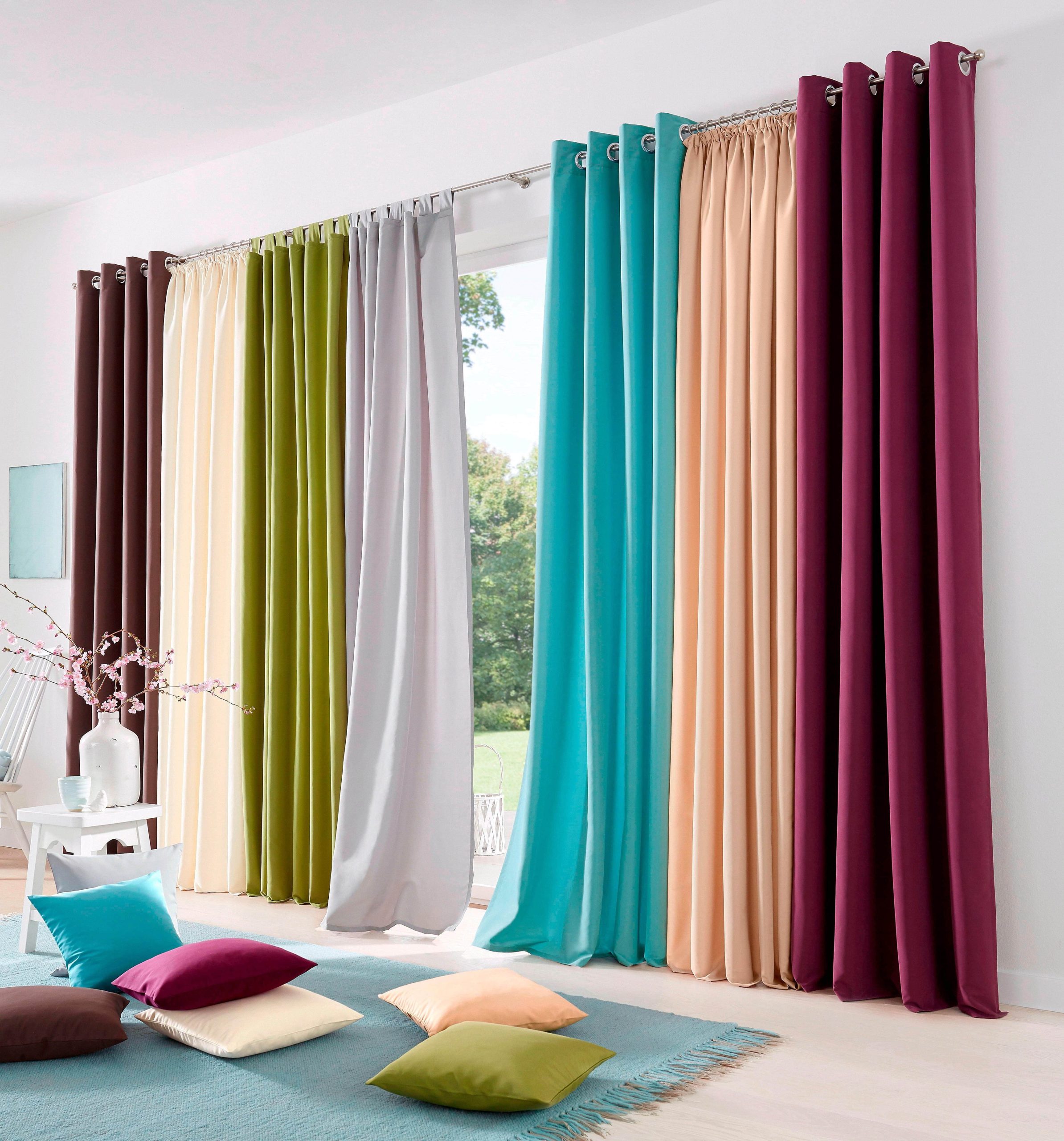 my home Gardinen my home Vorhang »Raja« 2er-Set (140x250 cm) - Moderner Sichtschutz aus pflegeleichter Mikrofaser | Einfarbig, blickdicht, mit Kräuselband | Beige/Champagner/Grau grün