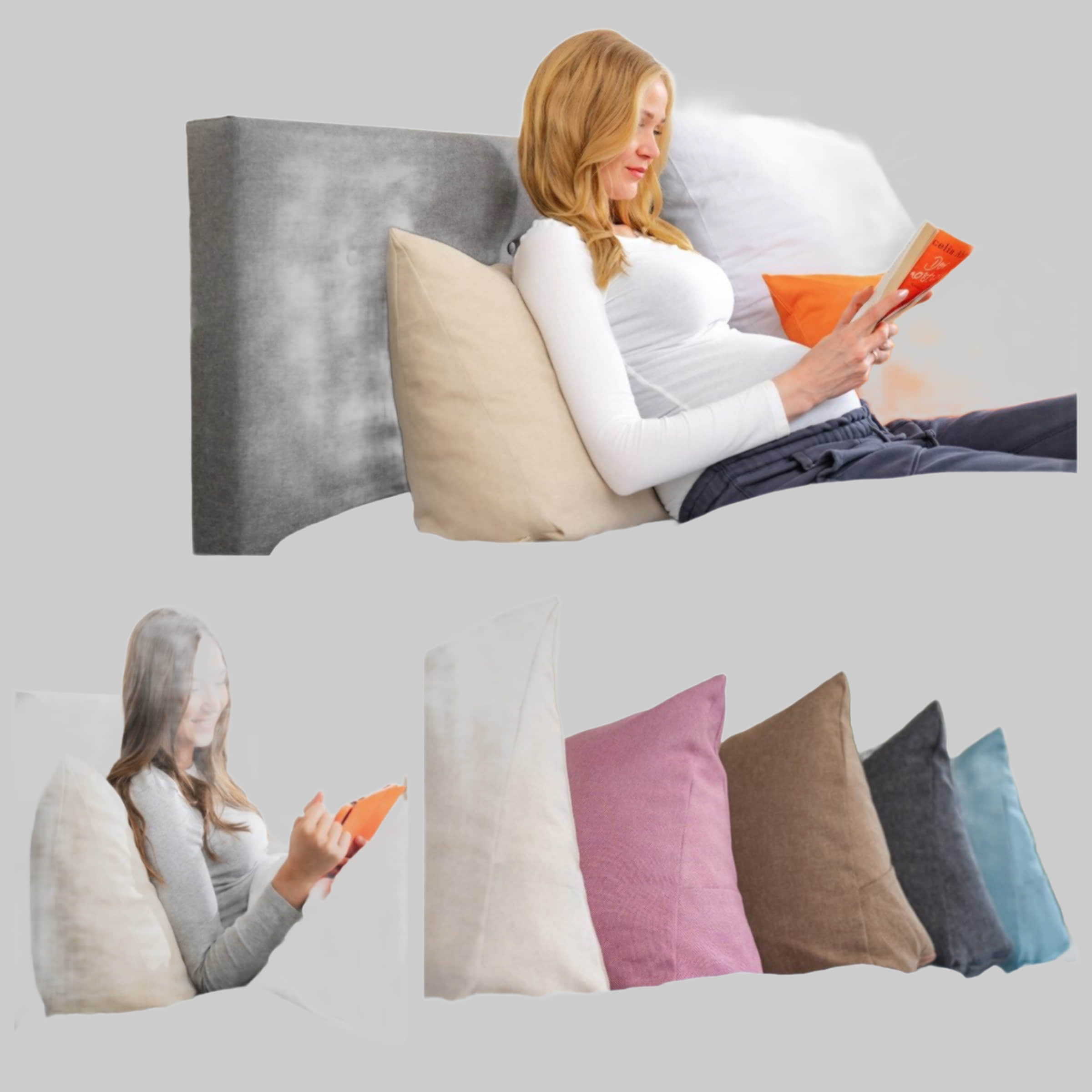 sleepling sleepling Premium Keilkissen mit Seitentasche - Multifunktionales Rückenkissen für Sofa & Bett, 70x40x20cm, waschbar, Öko-Tex zertifiziert dunkelgrau Kissen
