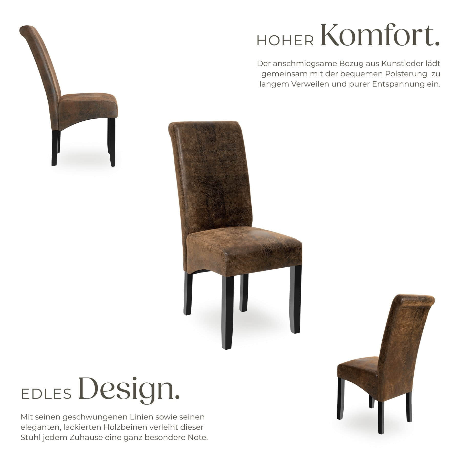 tectake Esszimmerstuhl (1er Set) - Luxus Kunstleder Sessel mit hoher Rückenlehne 106 cm, antikbraun - Bequemer Esszimmerstuhl für Küche & Wohnzimmer antikbraun Stühle tectake
