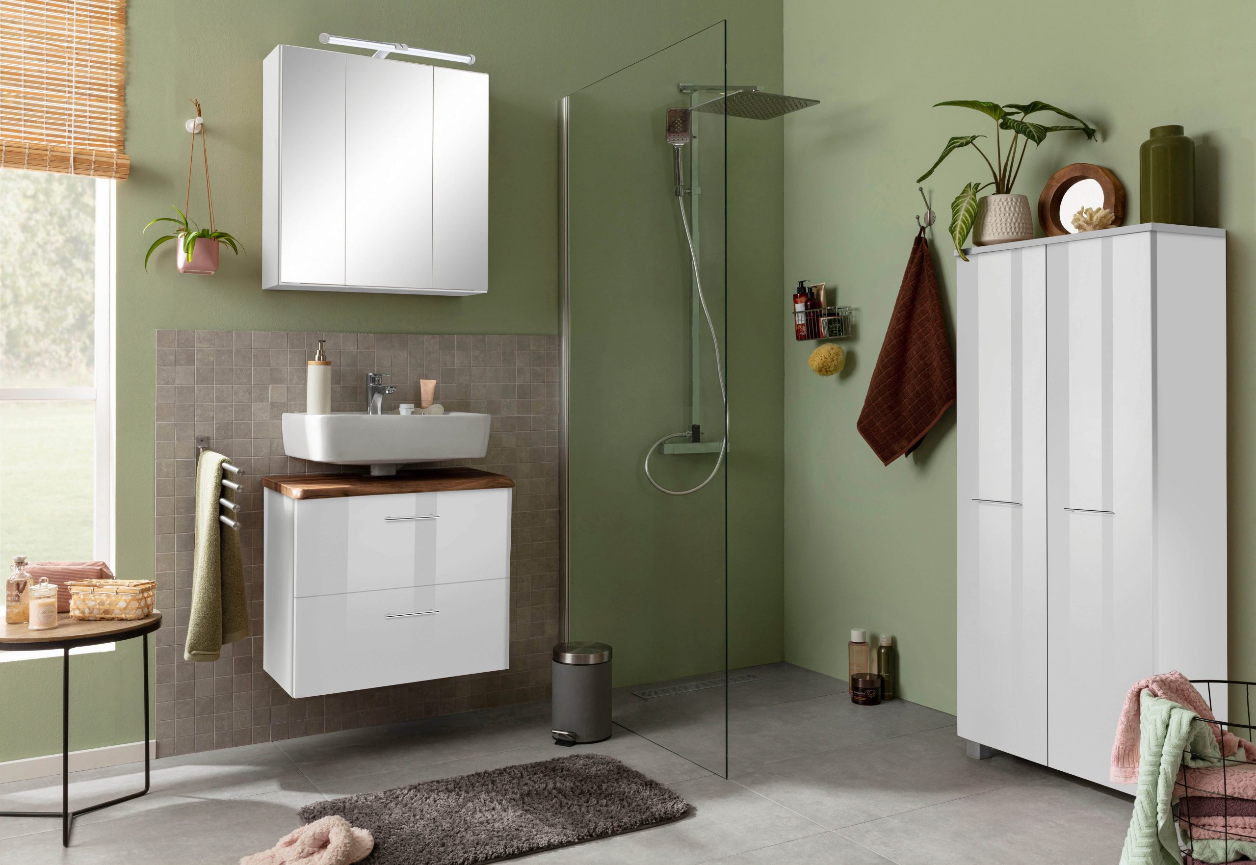 Schränke welltime welltime Waschbeckenunterschrank Trento | 60 cm Breite | Moderne Badmöbel in verschiedenen Farben | Hochwertige Beckenunterschrank auf Füßen | Made in Germany weiß Hochg