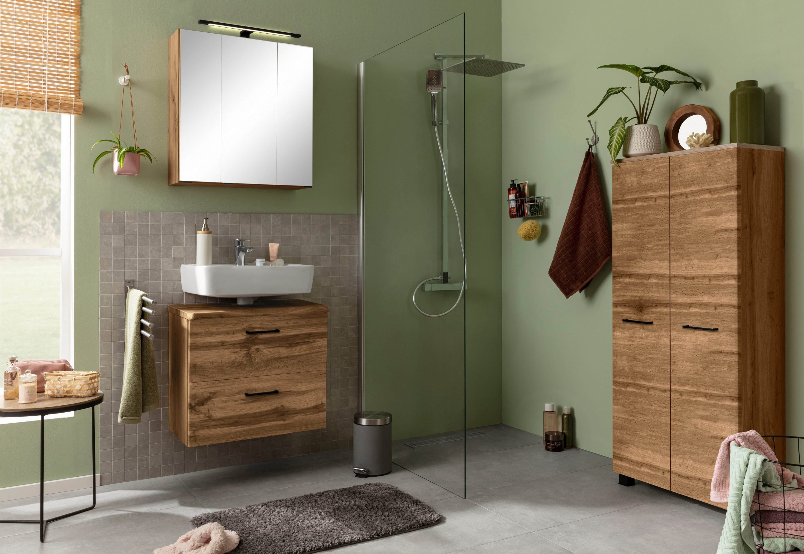 welltime Waschbeckenunterschrank Trento | 60 cm Breite | Moderne Badmöbel in verschiedenen Farben | Hochwertige Beckenunterschrank auf Füßen | Made in Germany wotaneiche Schränke welltime